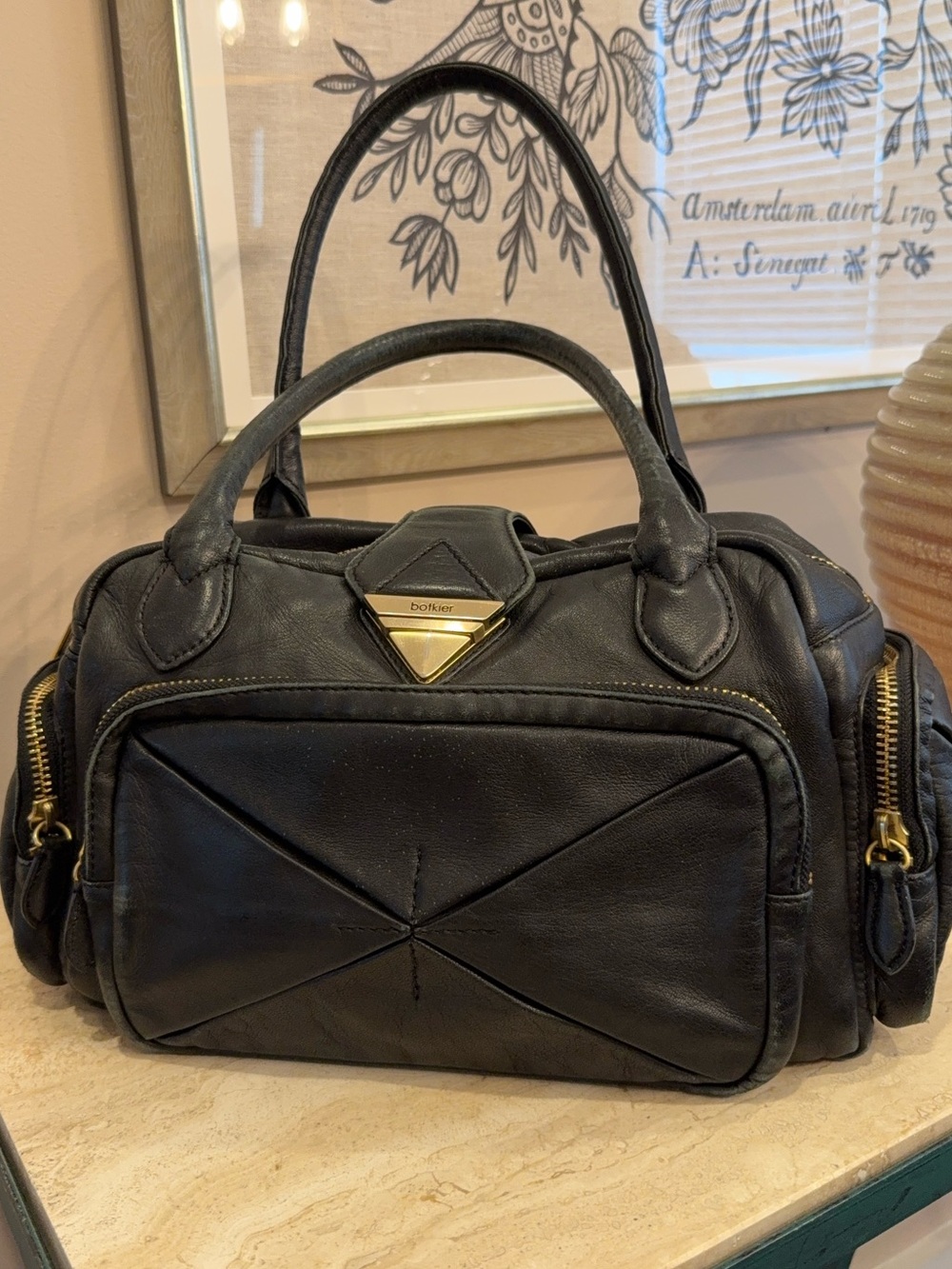 Botkier Black Leather Handbag with Gold Hardwear